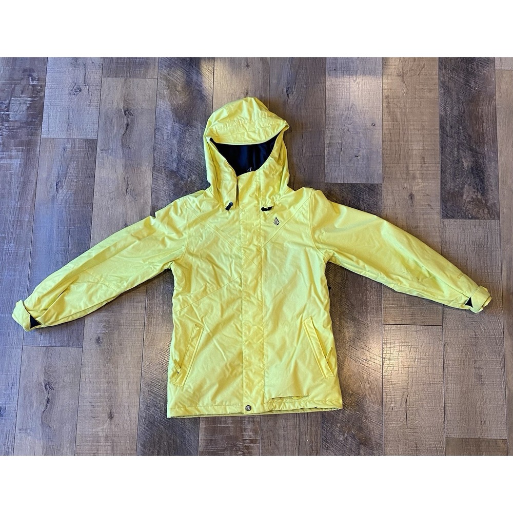 Vintage Y2K Volcom Snowboard Jacket Yellow Hooded Graphic Lining Mens XS